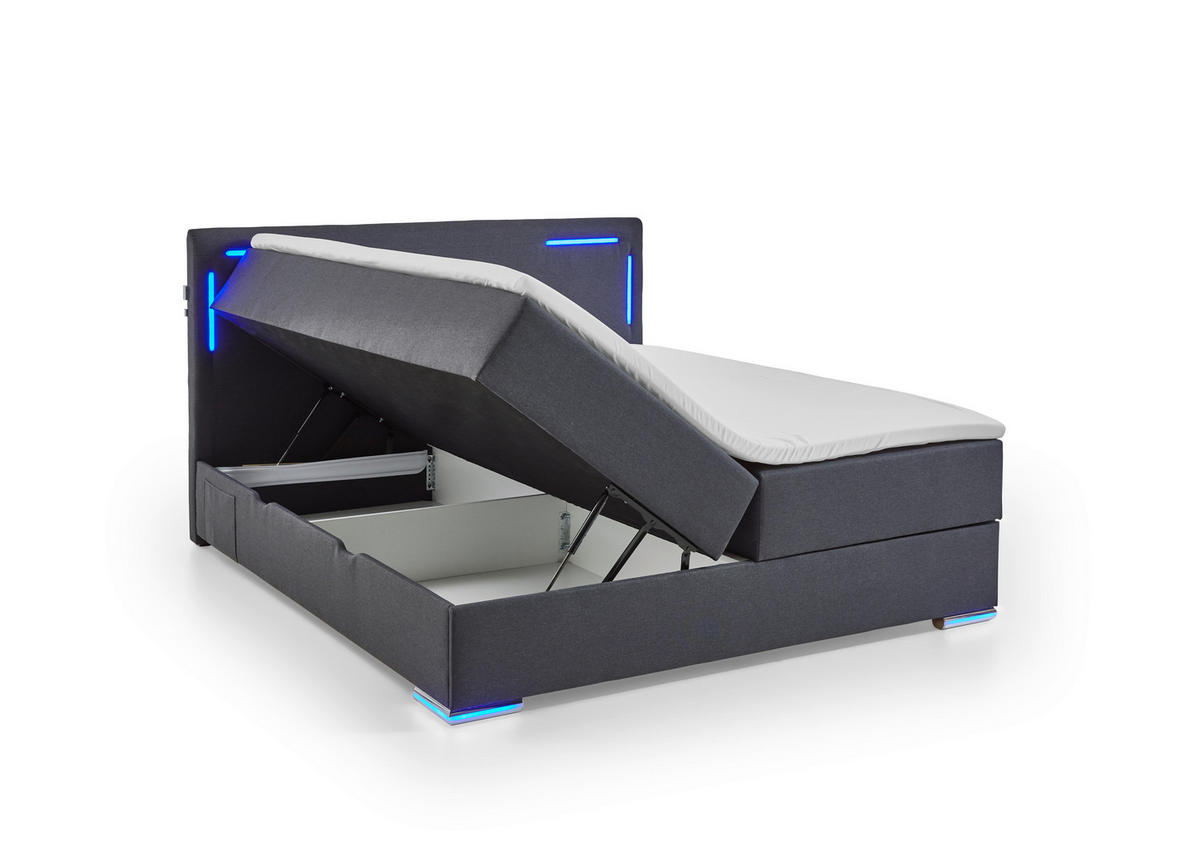BOXSPRINGBETT 160/200 cm  in Anthrazit  - Anthrazit/Silberfarben, Design, Kunststoff/Textil (160/200cm) - Xora