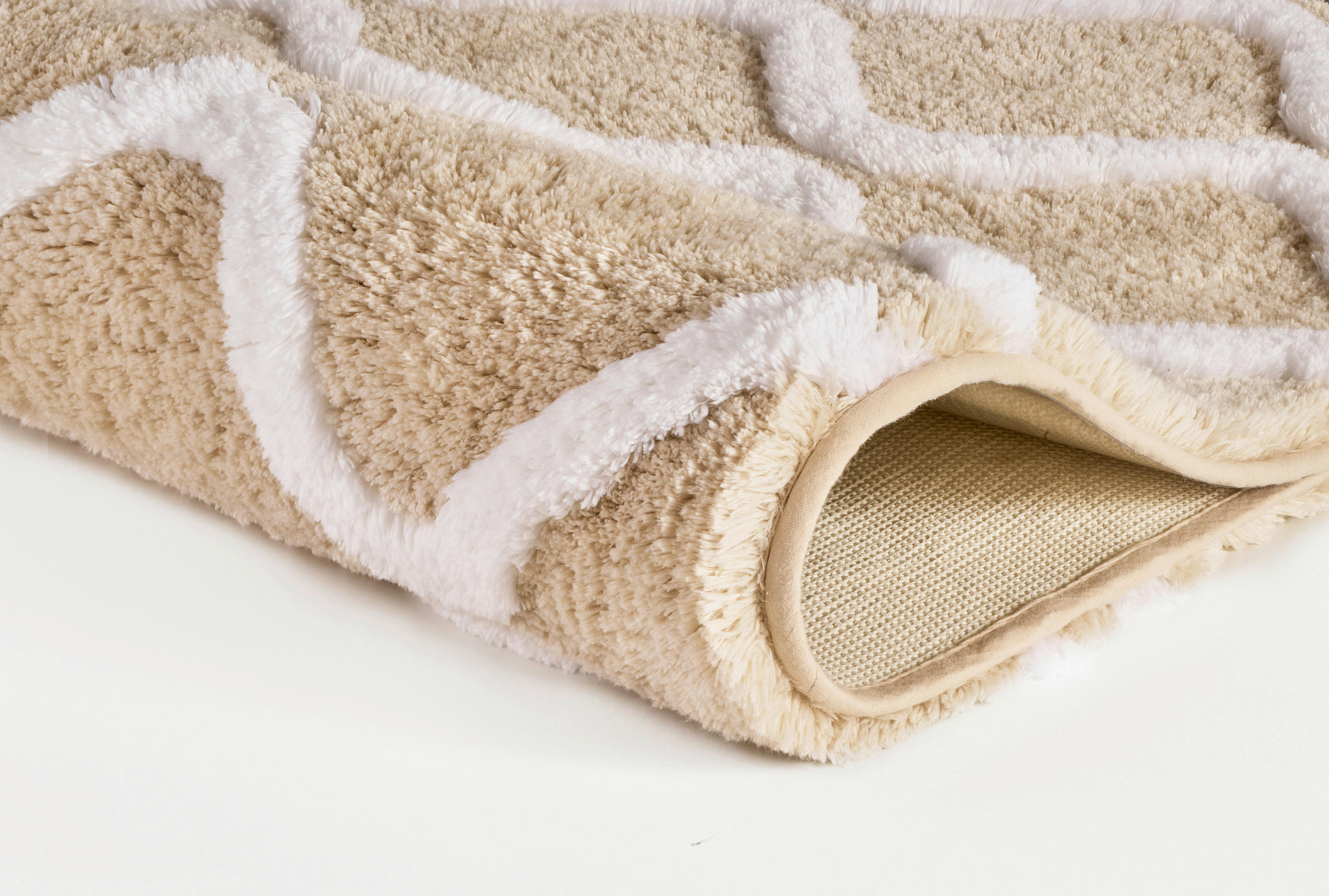 BADTEPPICH Weiß, Beige 55/65 cm  - Beige/Weiß, Basics, Kunststoff/Textil (55/65cm) - Kleine Wolke