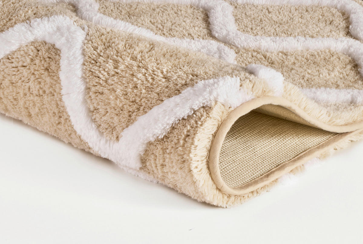 BADTEPPICH Weiß, Beige 55/65 cm  - Beige/Weiß, Basics, Kunststoff/Textil (55/65cm) - Kleine Wolke