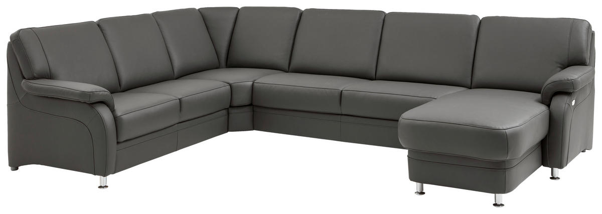 WOHNLANDSCHAFT in Echtleder Anthrazit  - Anthrazit/Alufarben, Konventionell, Leder/Metall (239/329/165cm) - Beldomo Premium