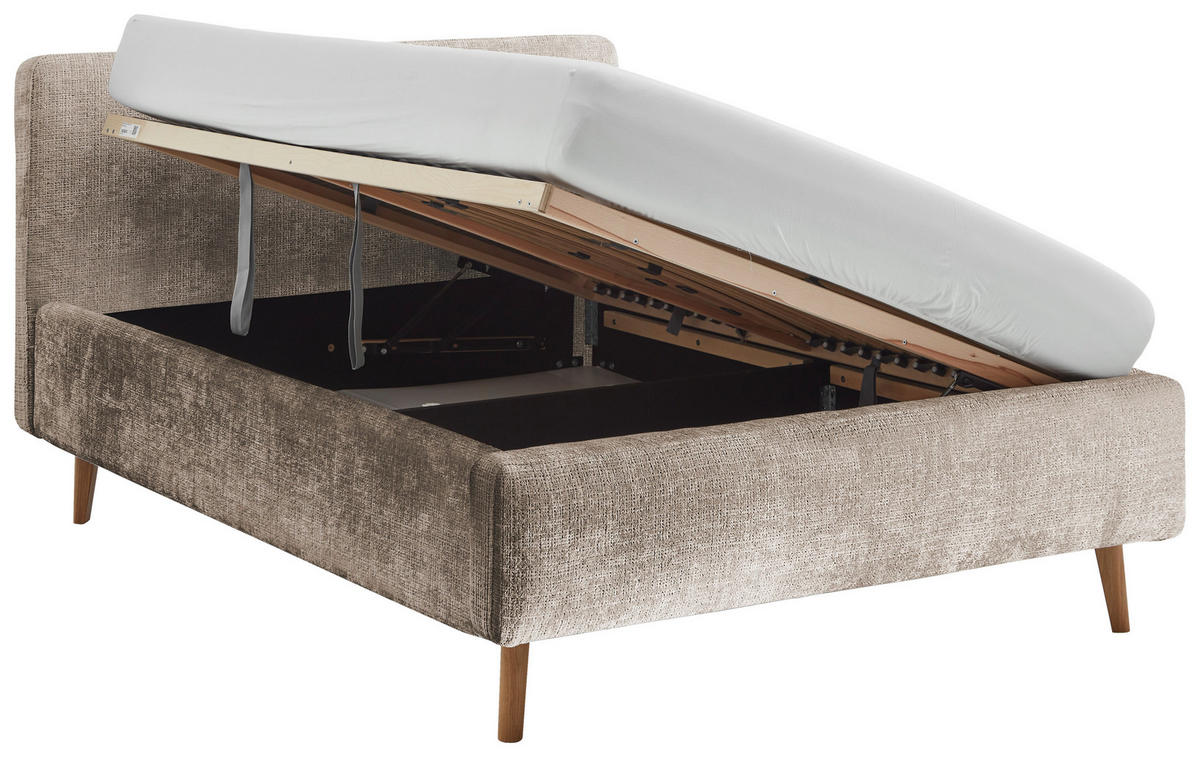 POLSTERBETT inkl. Bettkasten 140/200 cm  in Beige  - Eichefarben/Beige, Design, Holz/Textil (140/200cm) - Xora