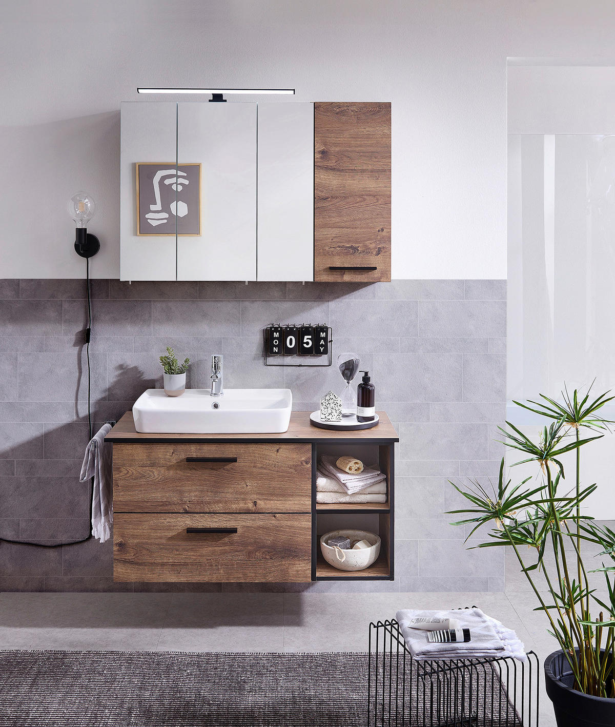 WASCHTISCHKOMBI  - Eichefarben/Schwarz, Design, Keramik/Holzwerkstoff (103/61,6/44,5cm) - Xora