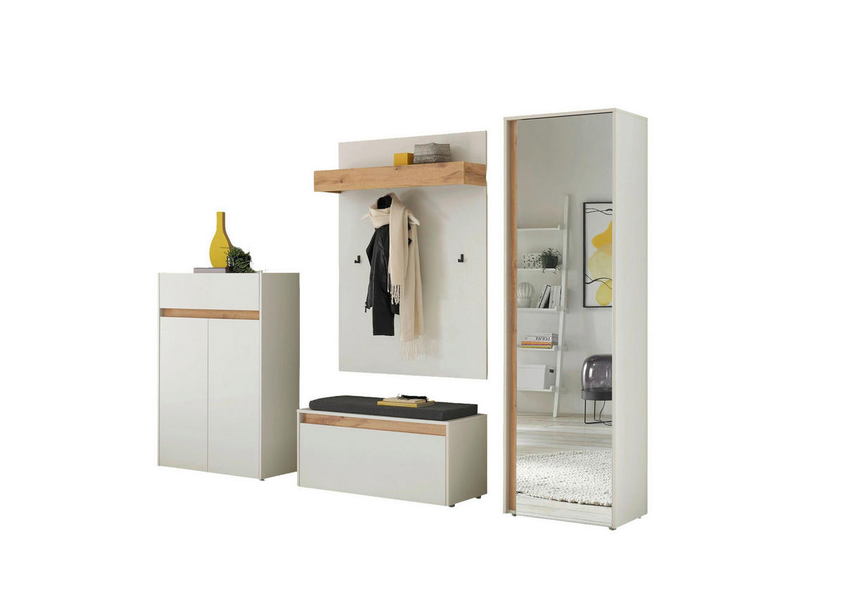 GARDEROBE 5-teilig  in 255/200/40 cm  - Eiche Wotan/Weiß, Design, Glas/Holzwerkstoff (255/200/40cm) - Modante
