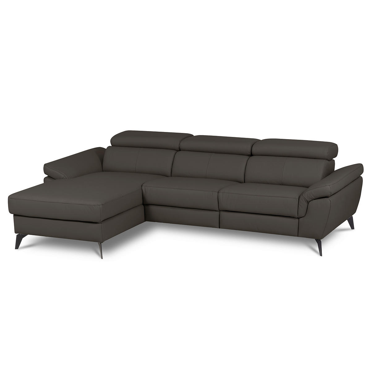 ECKSOFA SONO in Lederlook Echtleder Dunkelbraun Armteilverstellung, Kopfteilverstellung  179/252 cm  - Dunkelbraun/Schwarz, Design, Leder/Textil (179/252cm) - Livetastic
