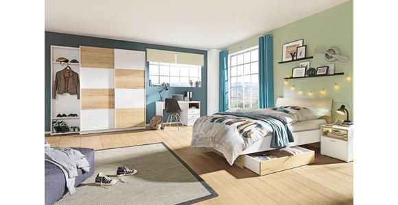 SCHREIBTISCH - Eichefarben/Alufarben, Design, Holzwerkstoff/Metall (120/74/70cm) - Hom`in