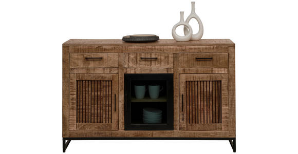 SIDEBOARD Naturfarben 130/80/40 cm - Schwarz/Naturfarben, ROMANTIK / LANDHAUS, Glas/Holz (130/80/40cm) - Carryhome