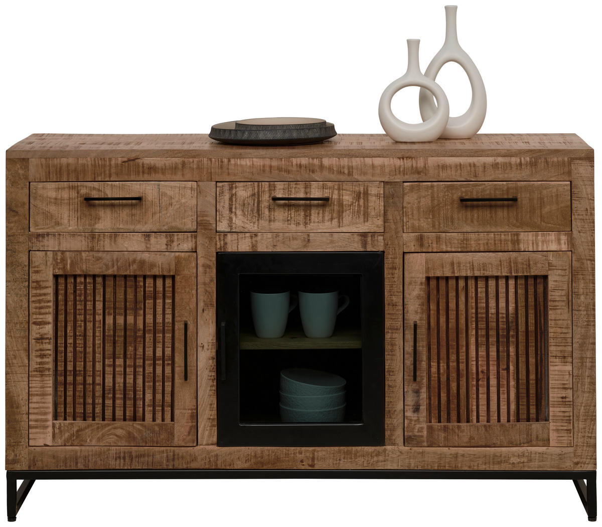 TÁLALÓSZEKRÉNY 130/80/40 cm  - natúr színű/fekete, Romantik / Landhaus, Üveg/fa (130/80/40cm) - Carryhome