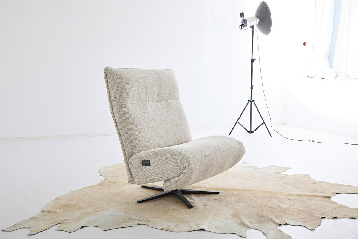 RELAXSESSEL Webstoff Rücken echt, Relaxfunktion, Kopfteilverstellung    - Creme/Schwarz, MODERN, Textil/Metall (90/106/96cm) - Chilliano