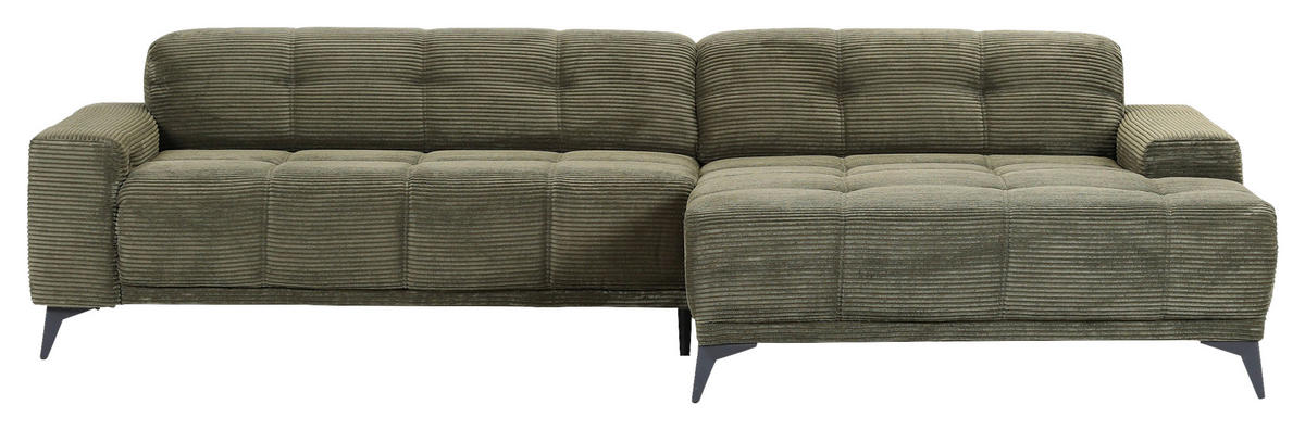ECKSOFA in Cord Dunkelgrün  - Dunkelgrün/Schwarz, Konventionell, Textil/Metall (295/165cm) - Carryhome