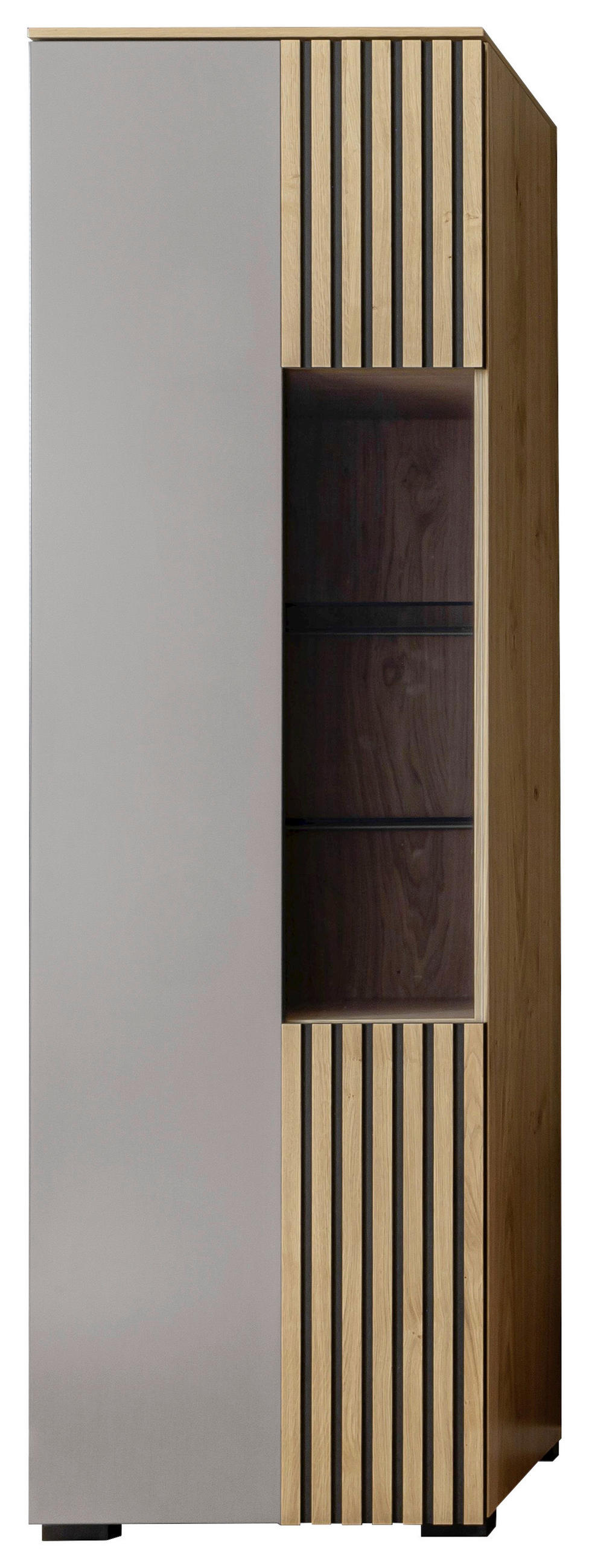 VITRINE Greige, Wildeiche  60/200/45 cm  - Wildeiche/Greige, Design, Glas/Holz (60/200/45cm) - Moderano
