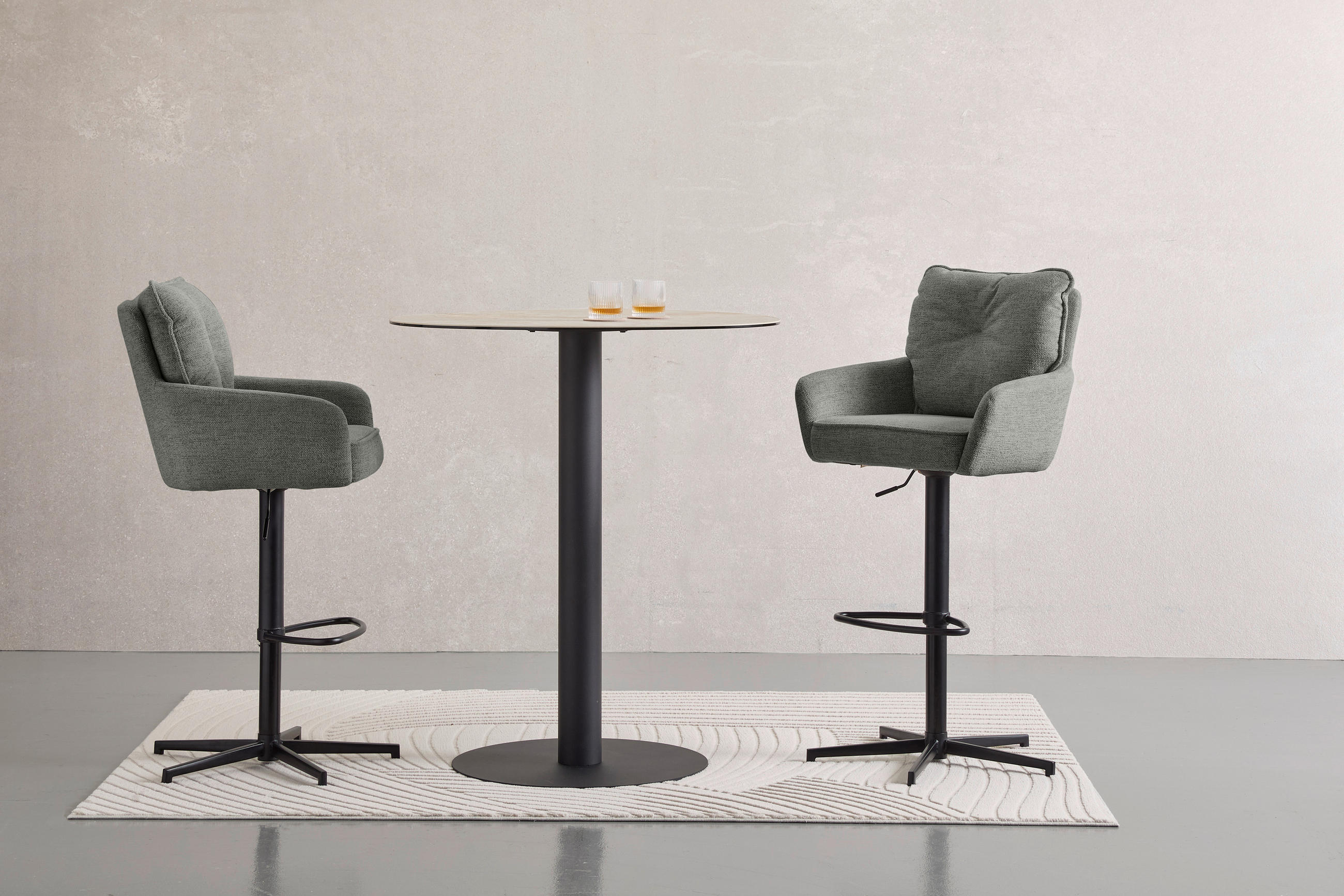 BARHOCKER Leinenoptik Grau, Schwarz Eisen Stoffauswahl, Sitzfläche 360° drehbar  - Taupe/Schwarz, Design, Textil/Metall (58/103-123/61cm) - Novel