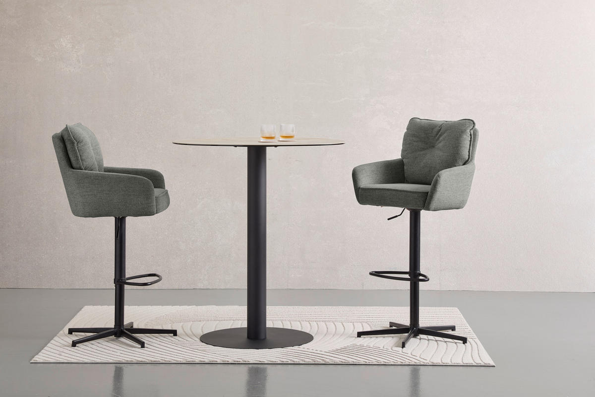 BARHOCKER Leinenoptik Grau, Schwarz Eisen Stoffauswahl, Sitzfläche 360° drehbar  - Taupe/Schwarz, Design, Textil/Metall (58/103-123/61cm) - Novel