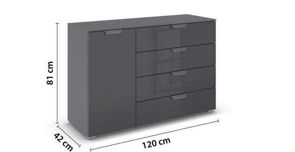 KOMMODE  in 120/81/42 cm  - Chromfarben/Dunkelgrau, Design, Glas/Holzwerkstoff (120/81/42cm) - Carryhome
