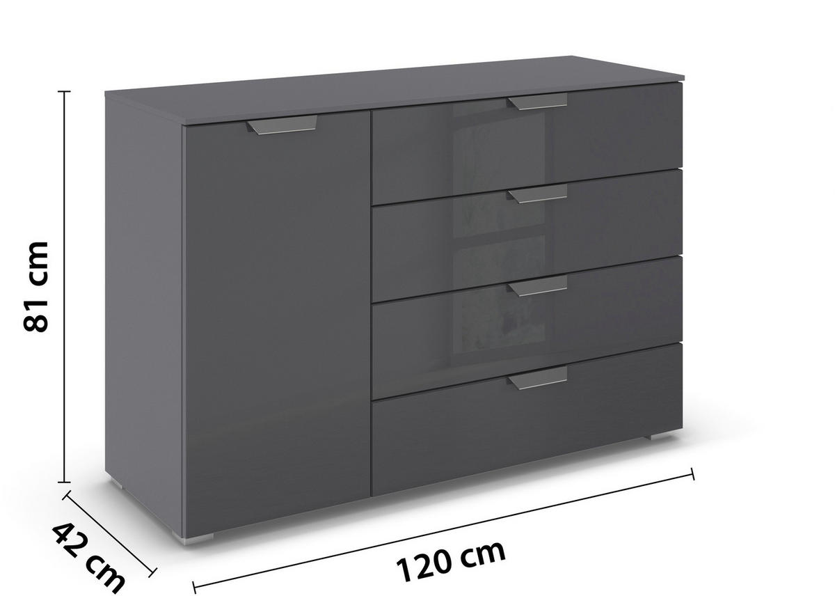 KOMMODE  in 120/81/42 cm  - Chromfarben/Dunkelgrau, Design, Glas/Holzwerkstoff (120/81/42cm) - Carryhome
