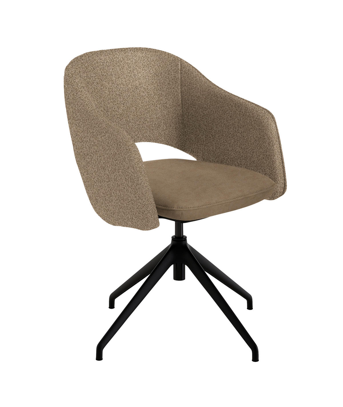 ARMLEHNSTUHL  Stoffauswahl, Wippfunktion, Sitzfläche 360° drehbar, gepolsterte Armlehnen Flachgewebe  - Hellbraun/Schwarz, Design, Textil/Metall (63/74-90/57-73cm) - Koinor