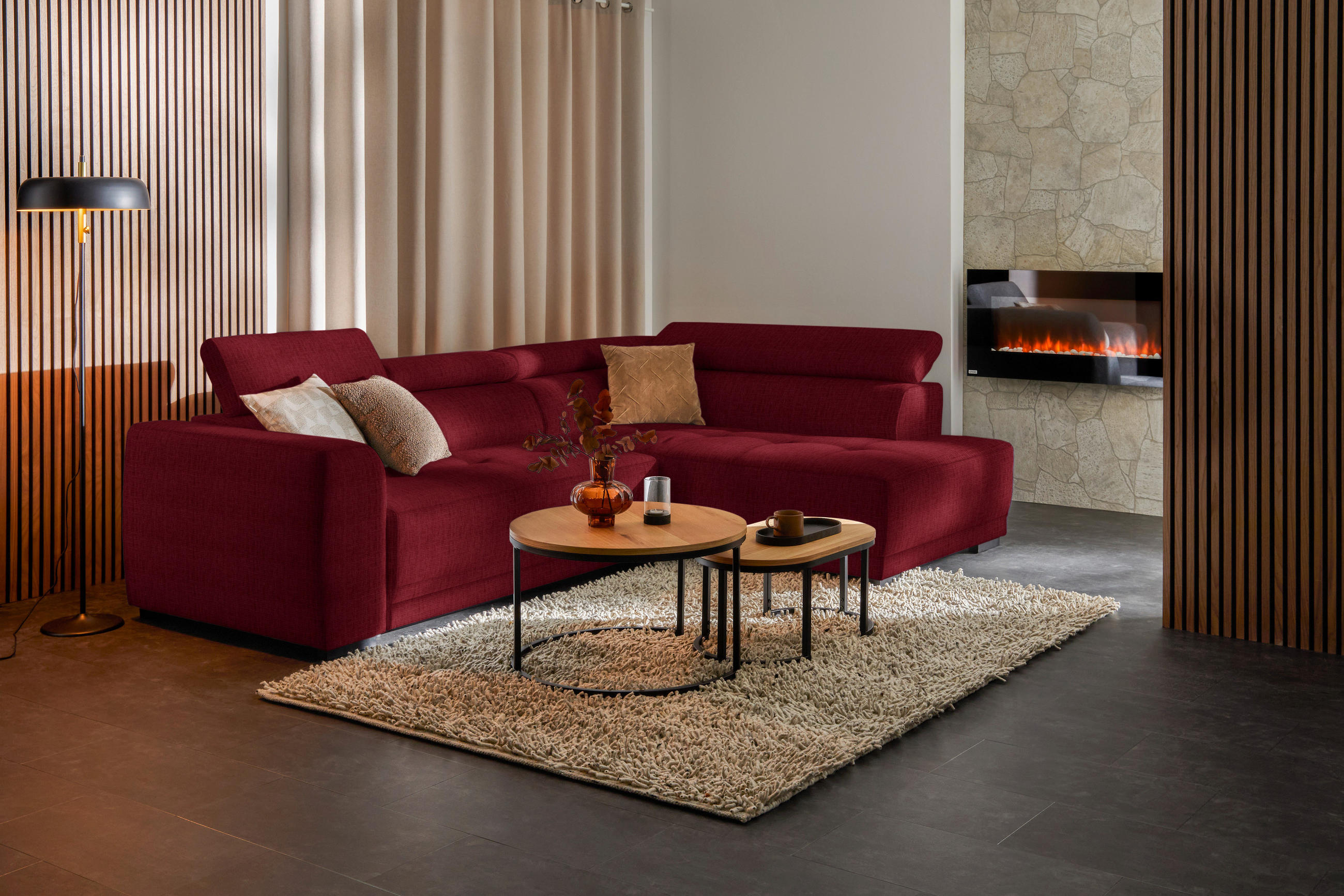 ECKSOFA in Chenille Rot  284/205 cm  - Rot/Schwarz, Design, Kunststoff/Textil (284/205cm) - Xora