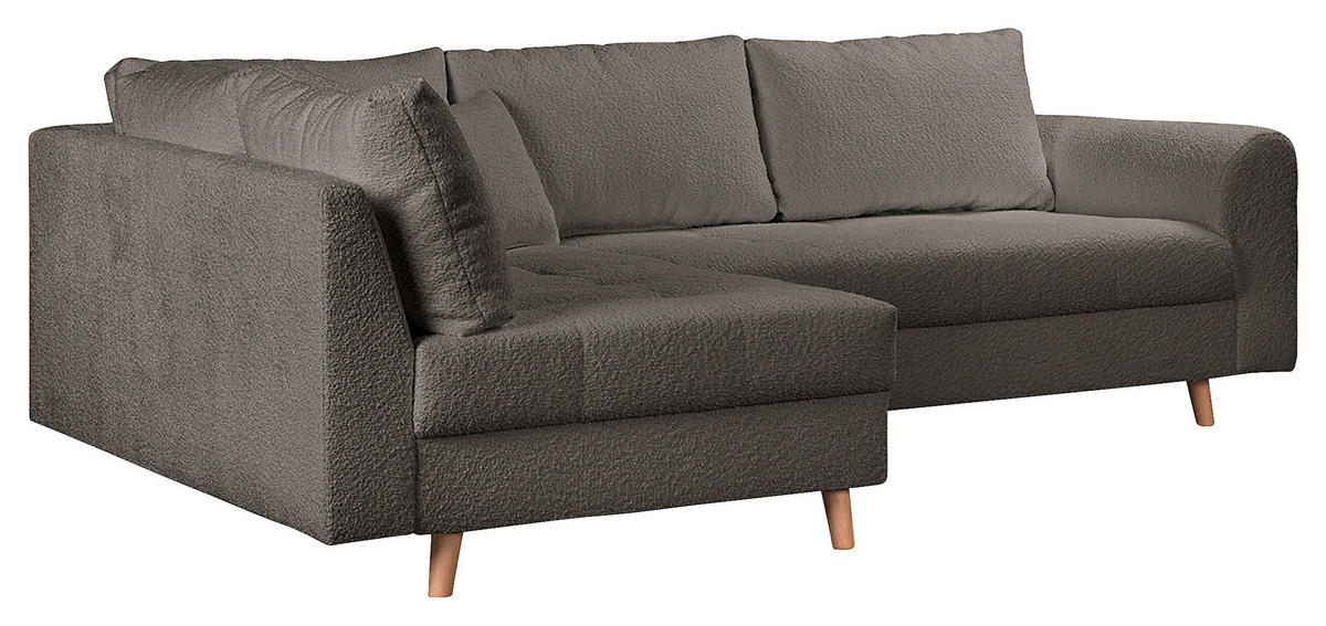 ECKSOFA inkl. Hocker Ariella in Bouclé Dunkelgrau  161/231 cm  - Dunkelgrau/Naturfarben, Design, Holz/Textil (161/231cm) - Livetastic