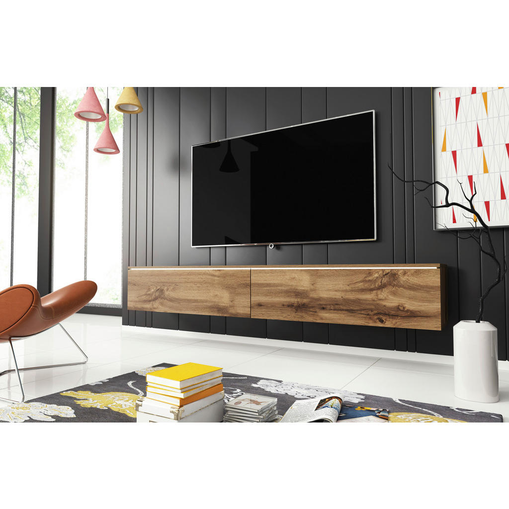 Thumbnail - P & B Lowboard D180, Eiche Wotan, Holzwerkstoff, 180x30x33 cm, Fsc, Made in EU, stehend, hängend, Beleuchtung, in versch...
