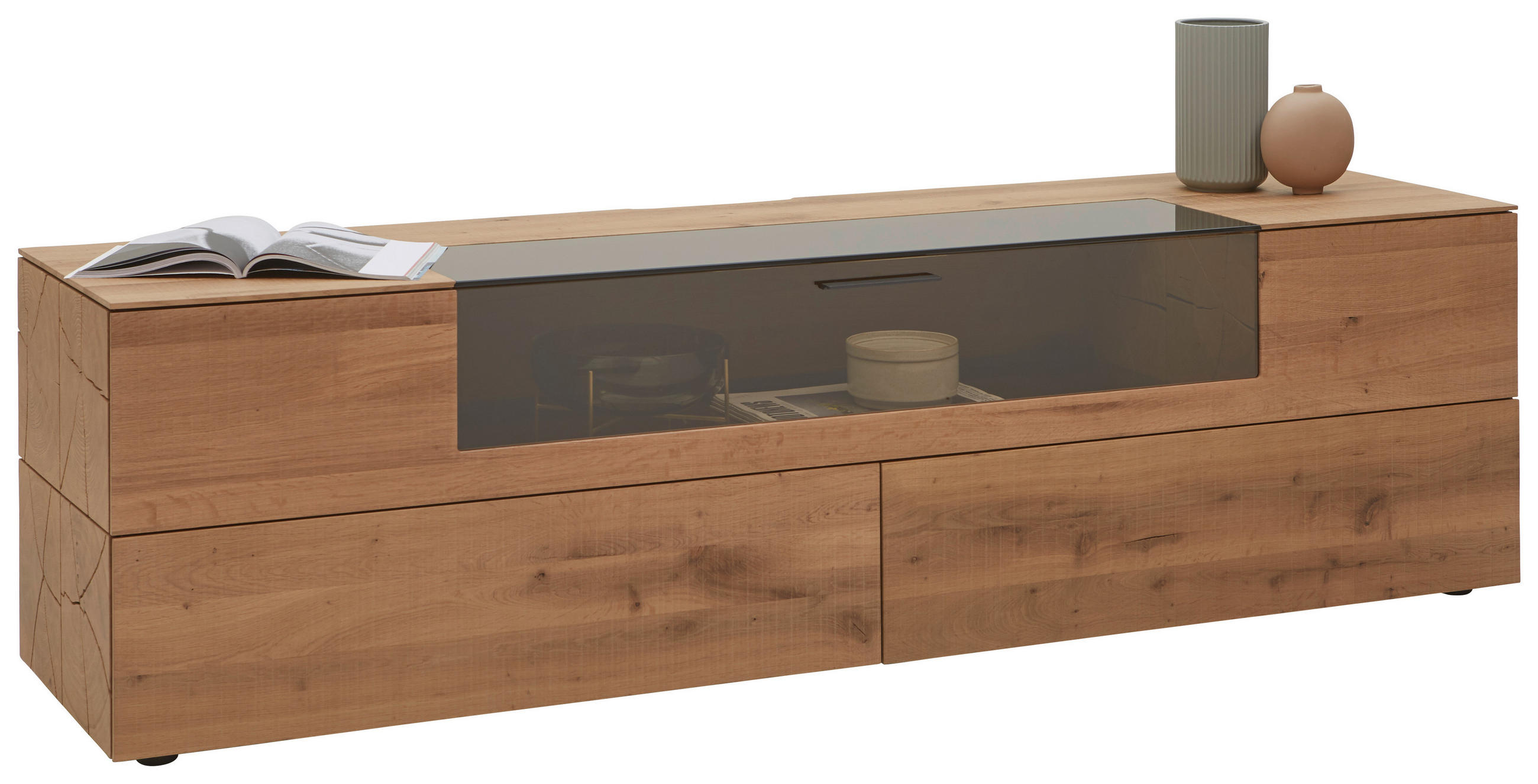 LOWBOARD  in 211/58/54 cm  - Eichefarben/Titanfarben, Natur, Glas/Holz (211/58/54cm) - Valnatura