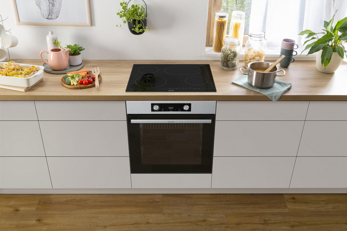 BACKOFENSET 738882  - Edelstahlfarben/Schwarz, Basics, Glas/Metall (59,5/59,5/56,4cm) - Gorenje