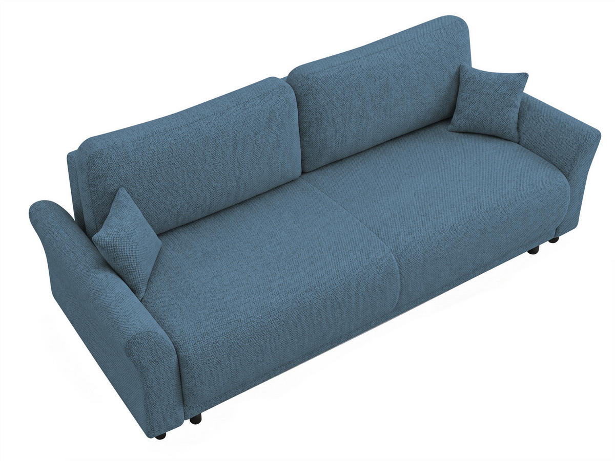 SCHLAFSOFA Flachgewebe, Struktur Blau  inkl. Zierkissen, Rückenkissen, Bettkasten, Schlaffunktion, Rücken echt  - Blau/Schwarz, Design, Textil (244/88/100cm) - P & B