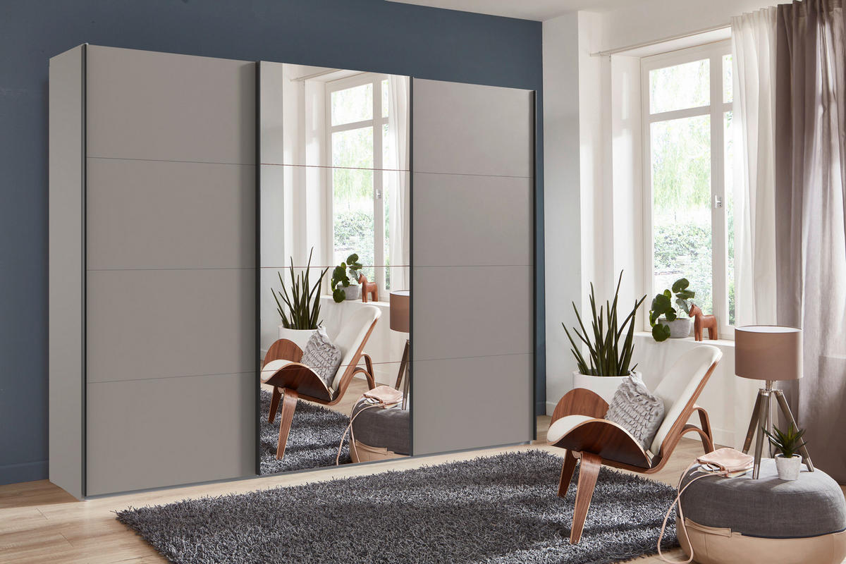SCHWEBETÜRENSCHRANK Grau, Sahara  - Schwarz/Grau, Konventionell, Glas/Holzwerkstoff (313/236/65cm) - Carryhome