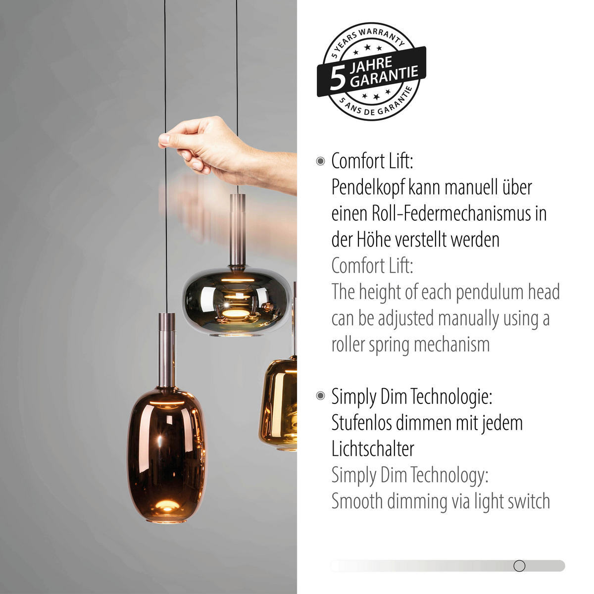 LED-HÄNGELEUCHTE 90/42/200 cm   - Hellbraun, Basics, Glas/Metall (90/42/200cm) - Paul Neuhaus