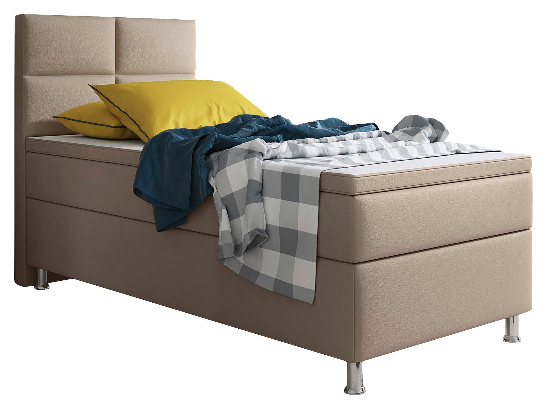 BOXSPRINGBETT  in Cappuccino, Matratze, gepolstertes Kopfteil, Topper, Matratzen, H3 + H3 = fest  - Silberfarben/Cappuccino, KONVENTIONELL, Leder/Textil (90/115/210cm) - MID.YOU