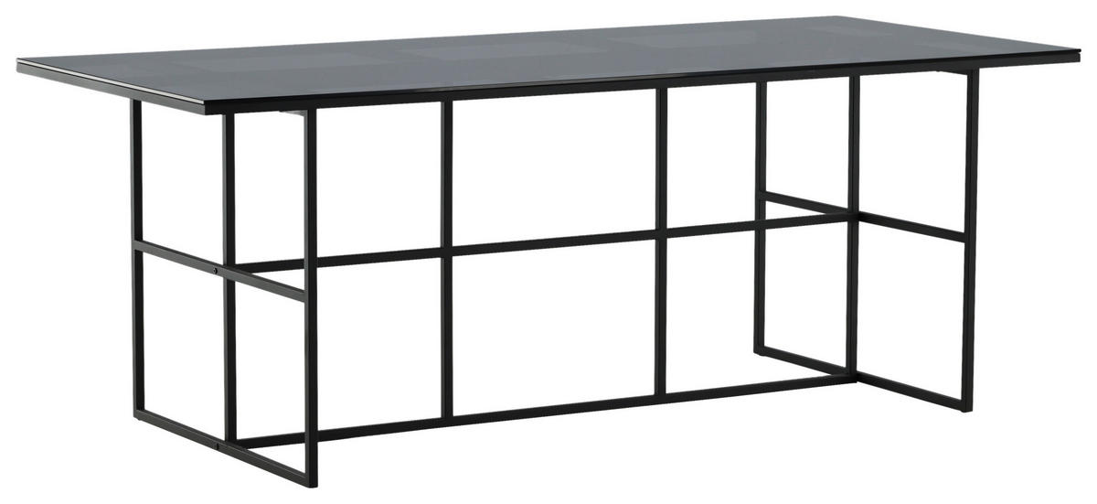 ESSTISCH in Metall, Glas 200/90/74 cm  - Schwarz, Design, Glas/Metall (200/90/74cm) - Livetastic