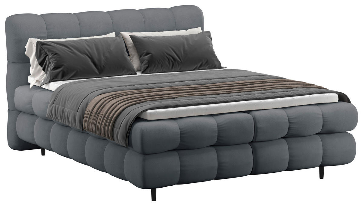 BOXBETT 200/200 cm,  in Anthrazit, gepolstertes Kopfteil, Bettkasten, Topper, H3 + H3 = fest  - Anthrazit/Schwarz, Design, Textil/Metall (200/200cm) - Ti'me