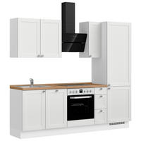 KÜCHENBLOCK Frame 240 cm  in Weiß, Eichefarben  - Edelstahlfarben/Eichefarben, MODERN, Holzwerkstoff/Metall (240cm) - Nobilia