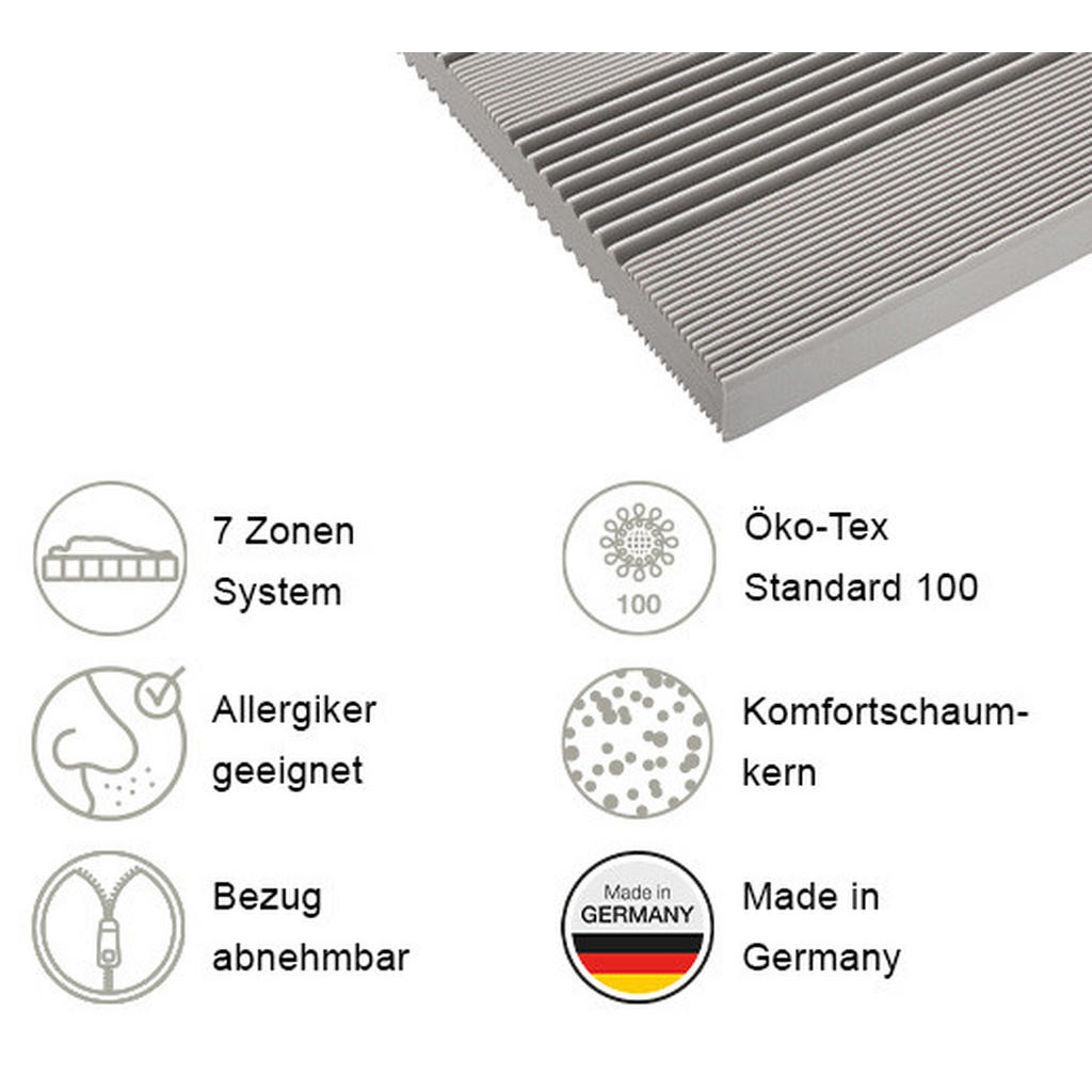 Thumbnail - Xora Komfortschaummatratze, Weiß, Textil, H2, Füllung: Polyester, rechteckig, 100x200 cm, Made in Germany, Oeko-Tex® Sta...