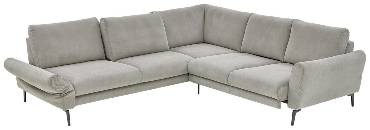 ECKSOFA in Velours, Feincord Grau  - Schwarz/Grau, Design, Textil/Metall (280/254cm) - Beldomo Style