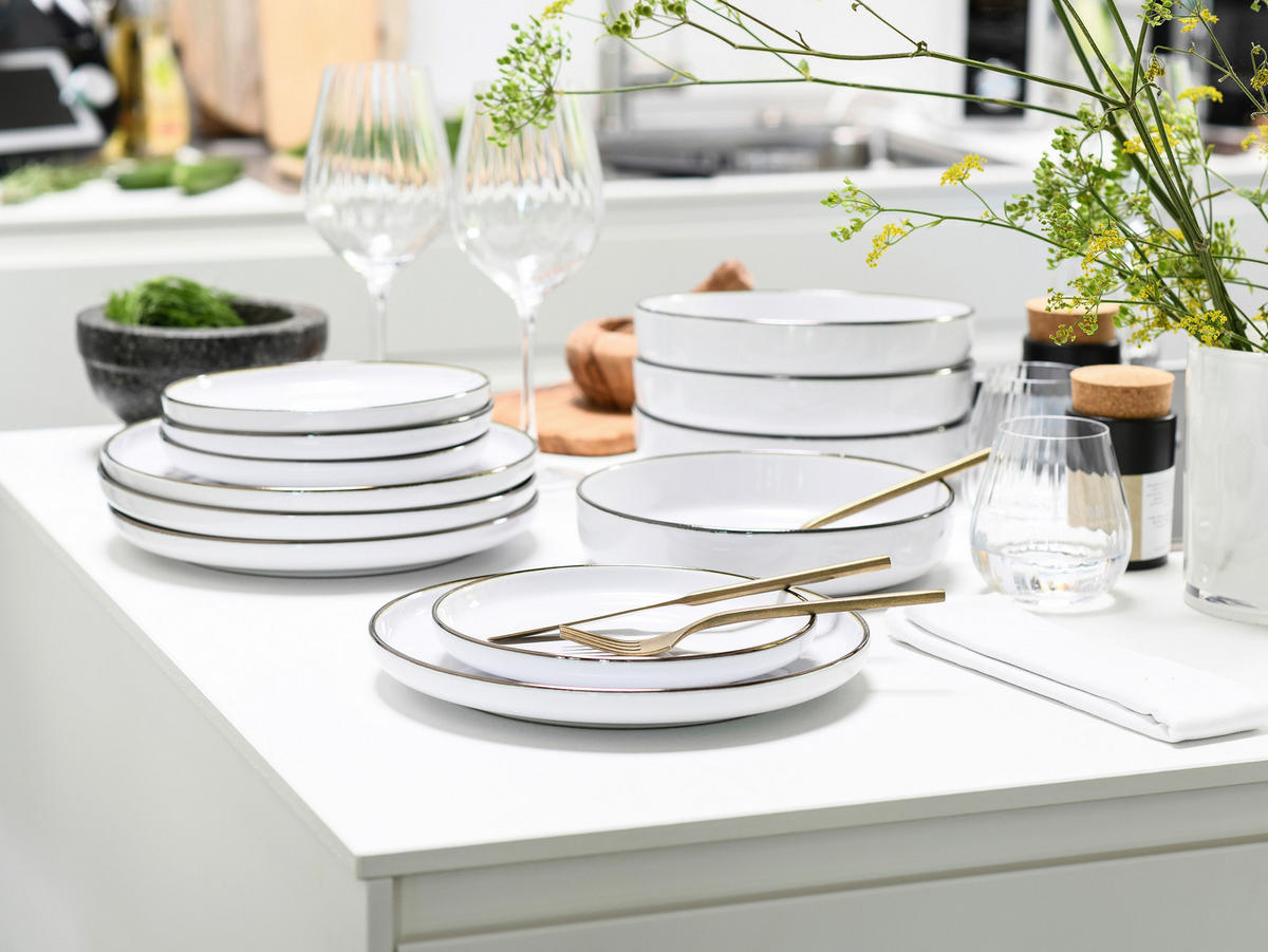 TAFELSERVICE Weiß, Goldfarben Nordic Festive Weiss 18-teilig  - Goldfarben/Weiß, Basics, Keramik - Creatable