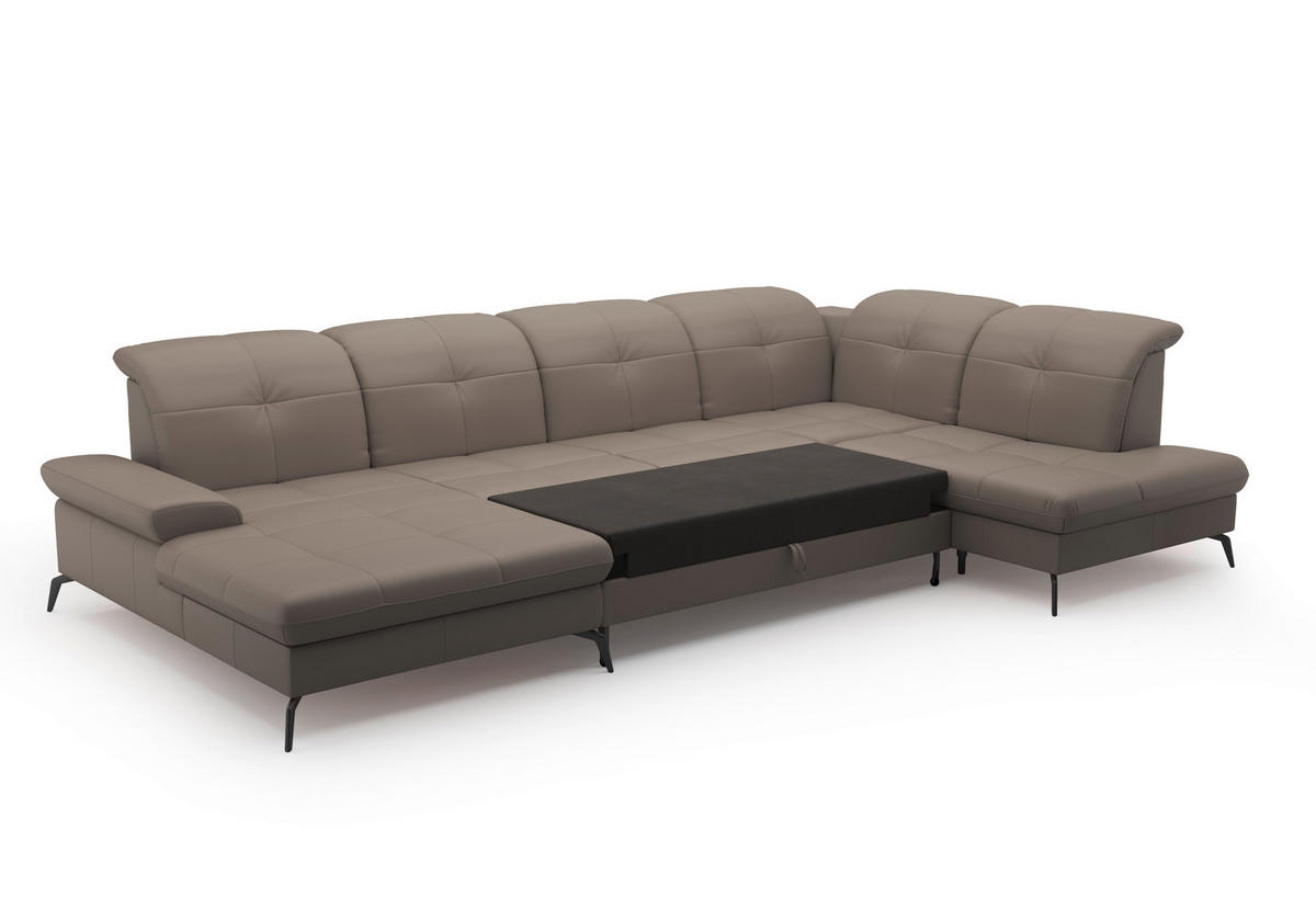 WOHNLANDSCHAFT in Vliesstoff Kombination Echtleder/Stoff Grau  - Schwarz/Grau, Konventionell, Leder/Textil (185/357/231cm) - Sit & More