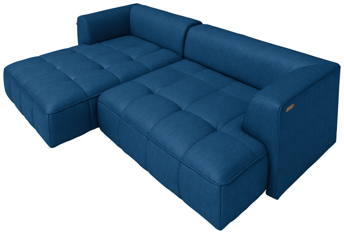 ECKSOFA Feincord Royalblau  - Royalblau/Schwarz, Design, Kunststoff/Textil (188/288cm) - Welnova