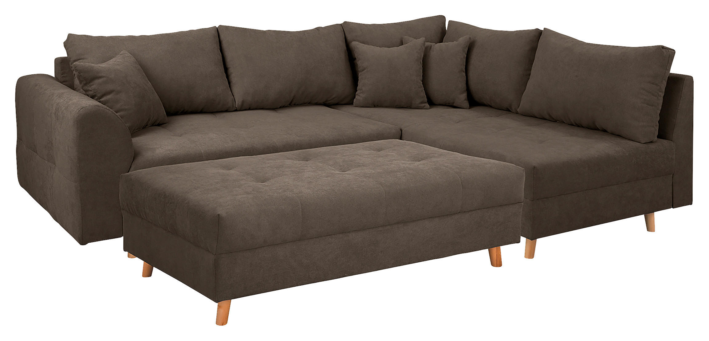 ECKSOFA inkl. Hocker Ariella Braun Mikrofaser  - Naturfarben/Braun, Design, Holz/Textil (161/231cm) - Livetastic