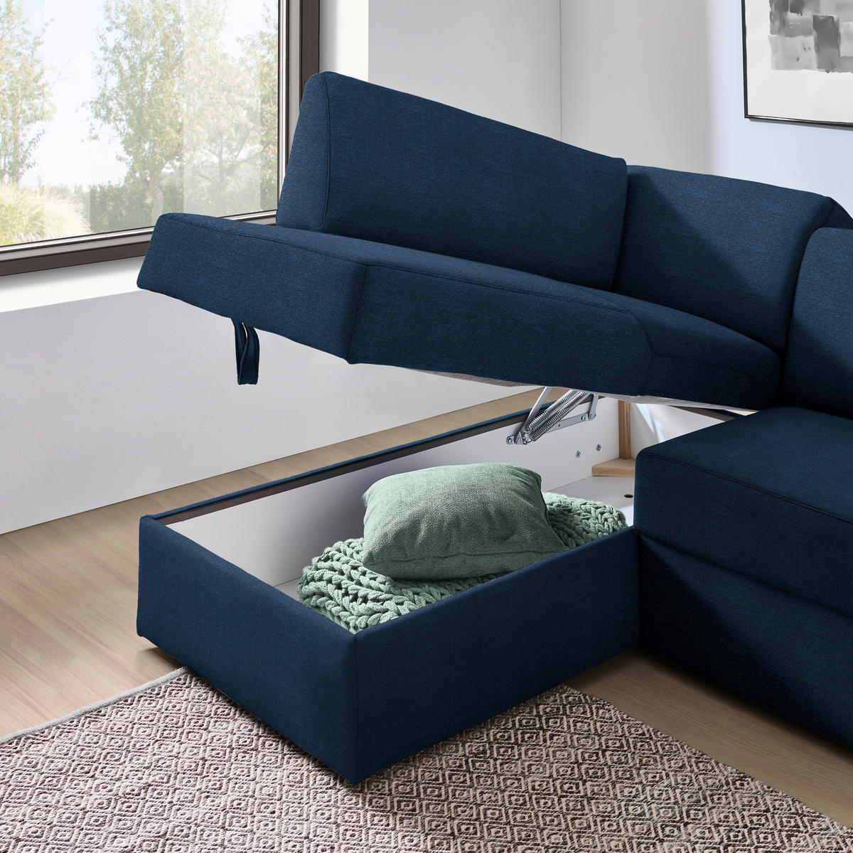 ECKSOFA in Webstoff Dunkelblau  165/224 cm  - Schwarz/Dunkelblau, KONVENTIONELL, Kunststoff/Textil (165/224cm) - Xora