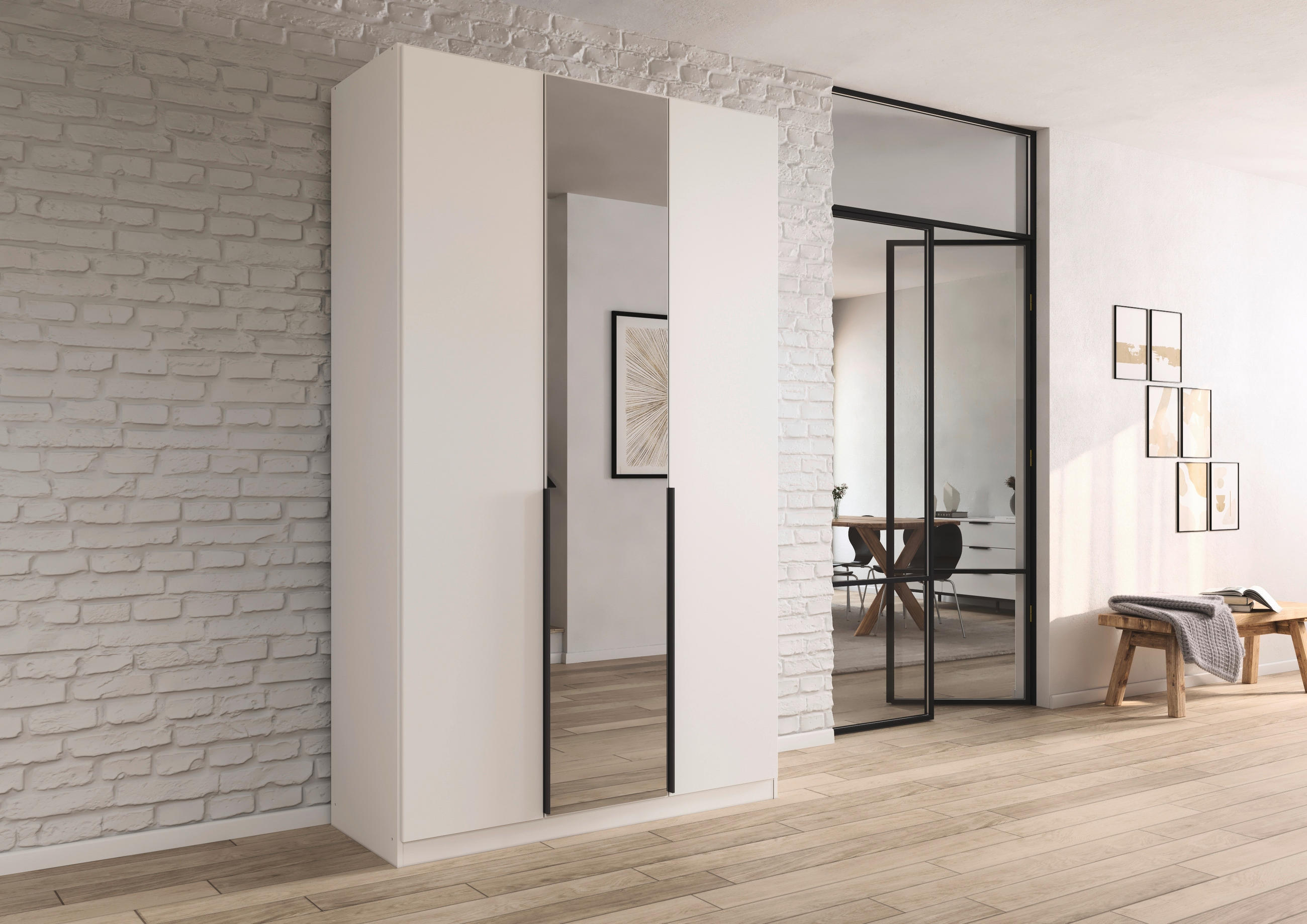 DREHTÜRENSCHRANK in Weiss  - Weiss/Grau, Modern, Holzwerkstoff/Metall (136/229/54cm) - Rauch Möbel