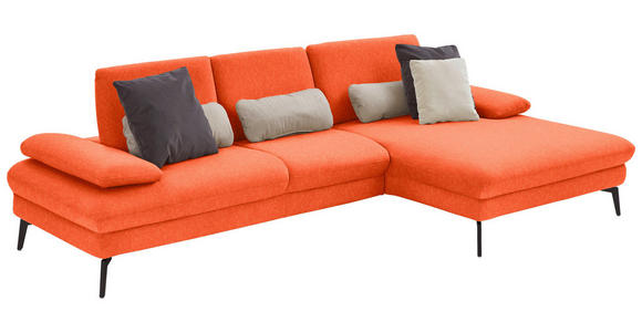ECKSOFA in Chenille, Mikrofaser Orange 299/157 cm - Schwarz/Orange, Design, Textil/Metall (299/157cm) - Dieter Knoll