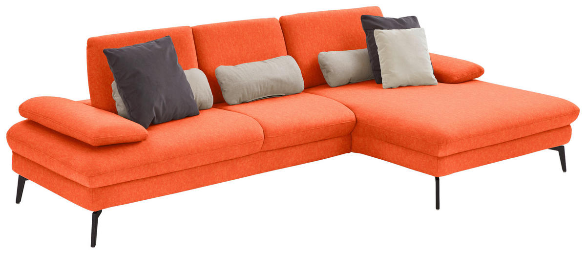 ECKSOFA in Chenille, Mikrofaser Orange  - Schwarz/Orange, Design, Textil/Metall (299/157cm) - Dieter Knoll