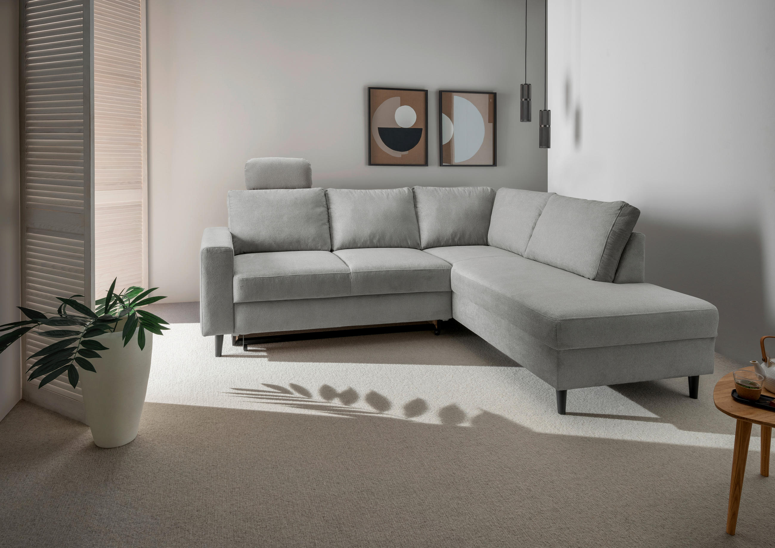 ECKSCHLAFSOFA in Grau Textil   - Schwarz/Grau, Modern, Holz/Textil (242/200cm) - Livetastic