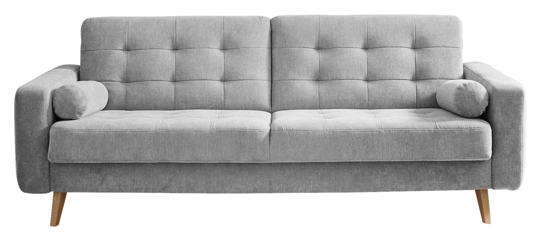 SCHLAFSOFA Mikrovelours Silberfarben  - Eichefarben/Silberfarben, Modern, Holz/Holzwerkstoff (222/86/90cm) - MID.YOU