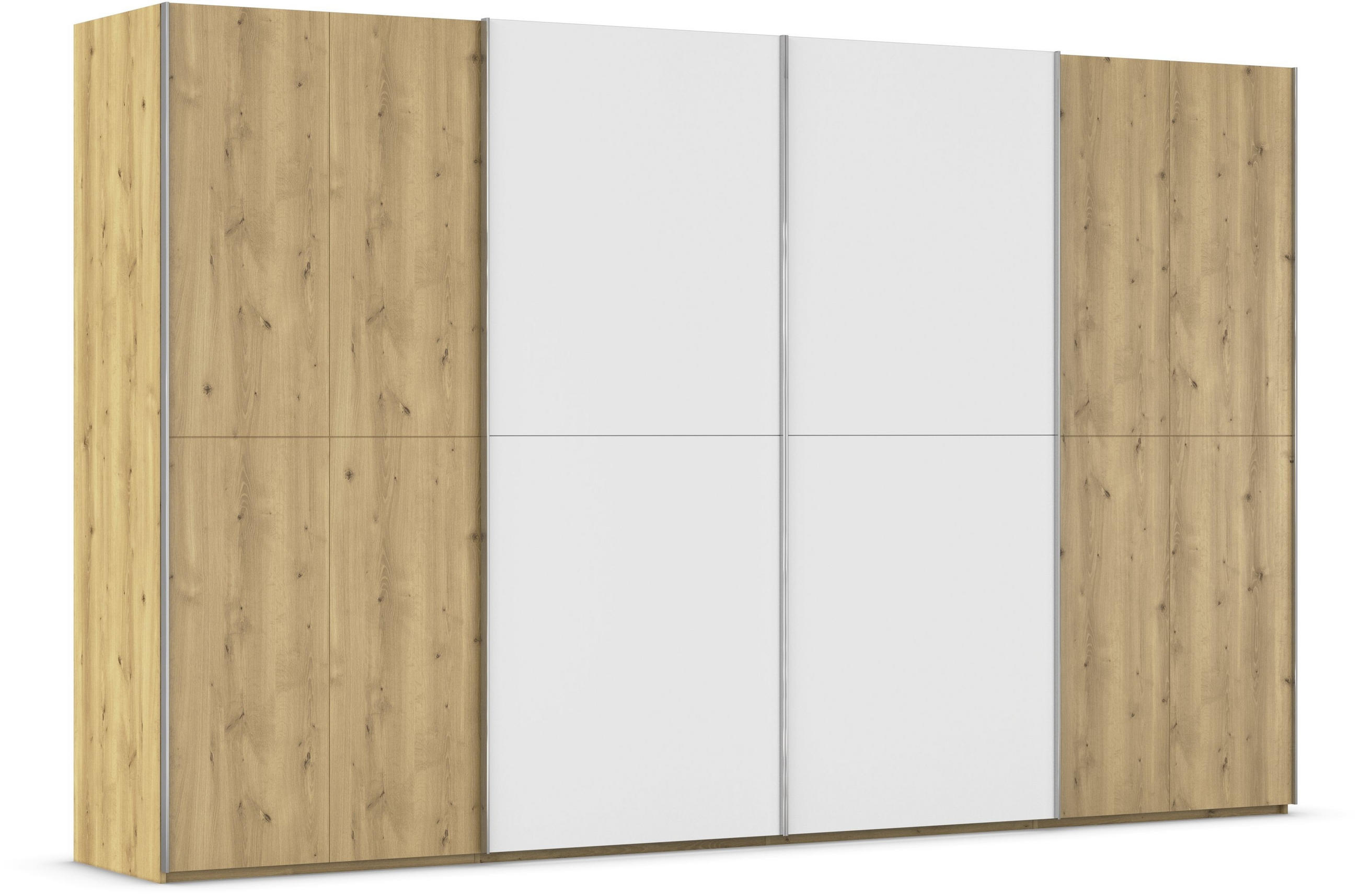SCHWEBETÜRENSCHRANK 360/223/68 cm 4-türig Weiß, Eichefarben, Chromfarben  - Chromfarben/Eichefarben, Design, Glas/Holz (360/223/68cm) - Novel
