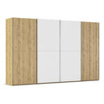 SCHWEBETÜRENSCHRANK 360/223/68 cm 4-türig Weiß, Eichefarben, Chromfarben  - Chromfarben/Eichefarben, Design, Glas/Holz (360/223/68cm) - Novel