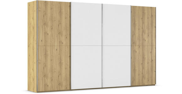 SCHWEBETÜRENSCHRANK 360/223/68 cm 4-türig Weiß, Eichefarben, Chromfarben  - Chromfarben/Eichefarben, Design, Glas/Holz (360/223/68cm) - Novel