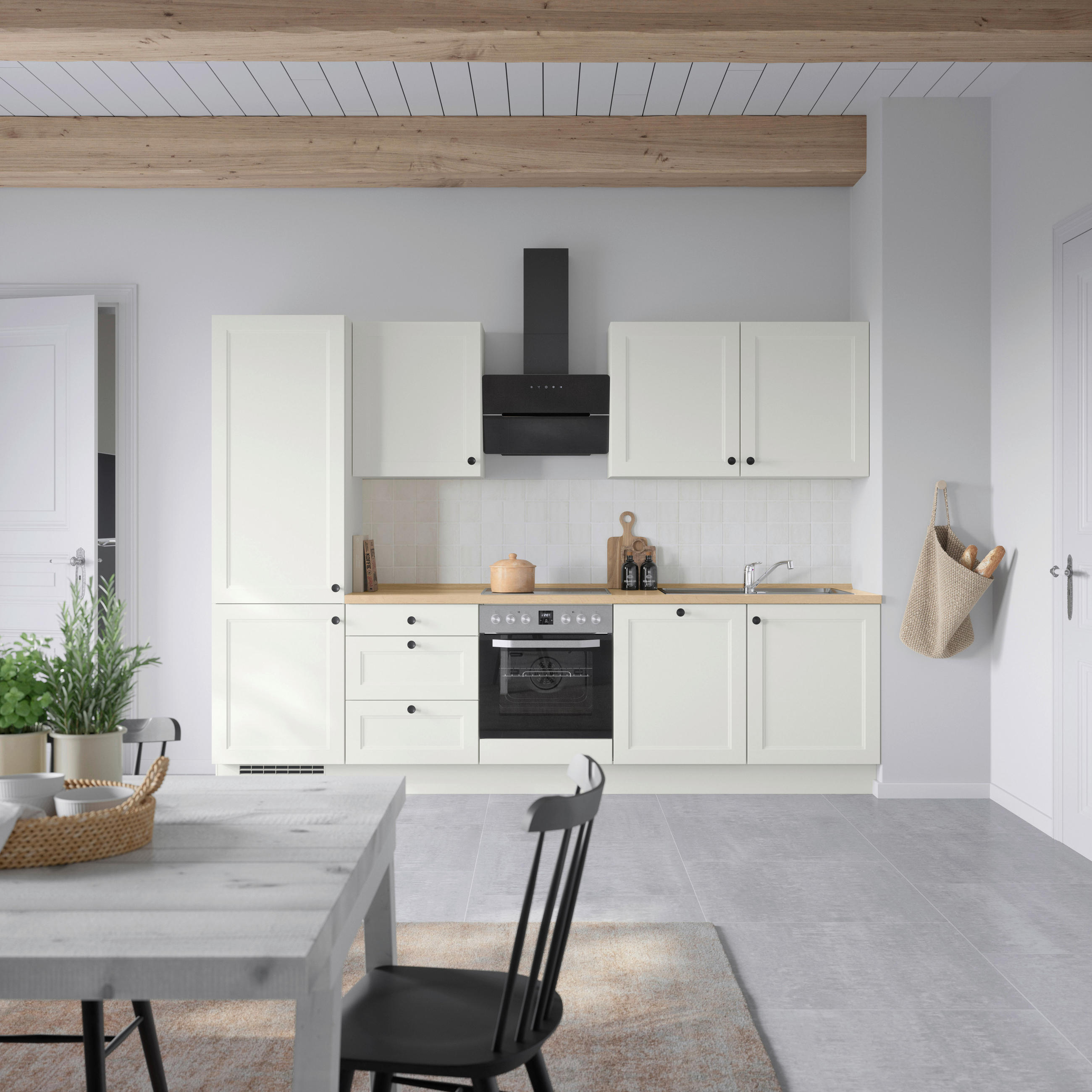 KÜCHENBLOCK 300 cm   in Weiß, Eichefarben  - Eichefarben/Schwarz, MODERN, Holzwerkstoff/Metall (300cm) - Nobilia