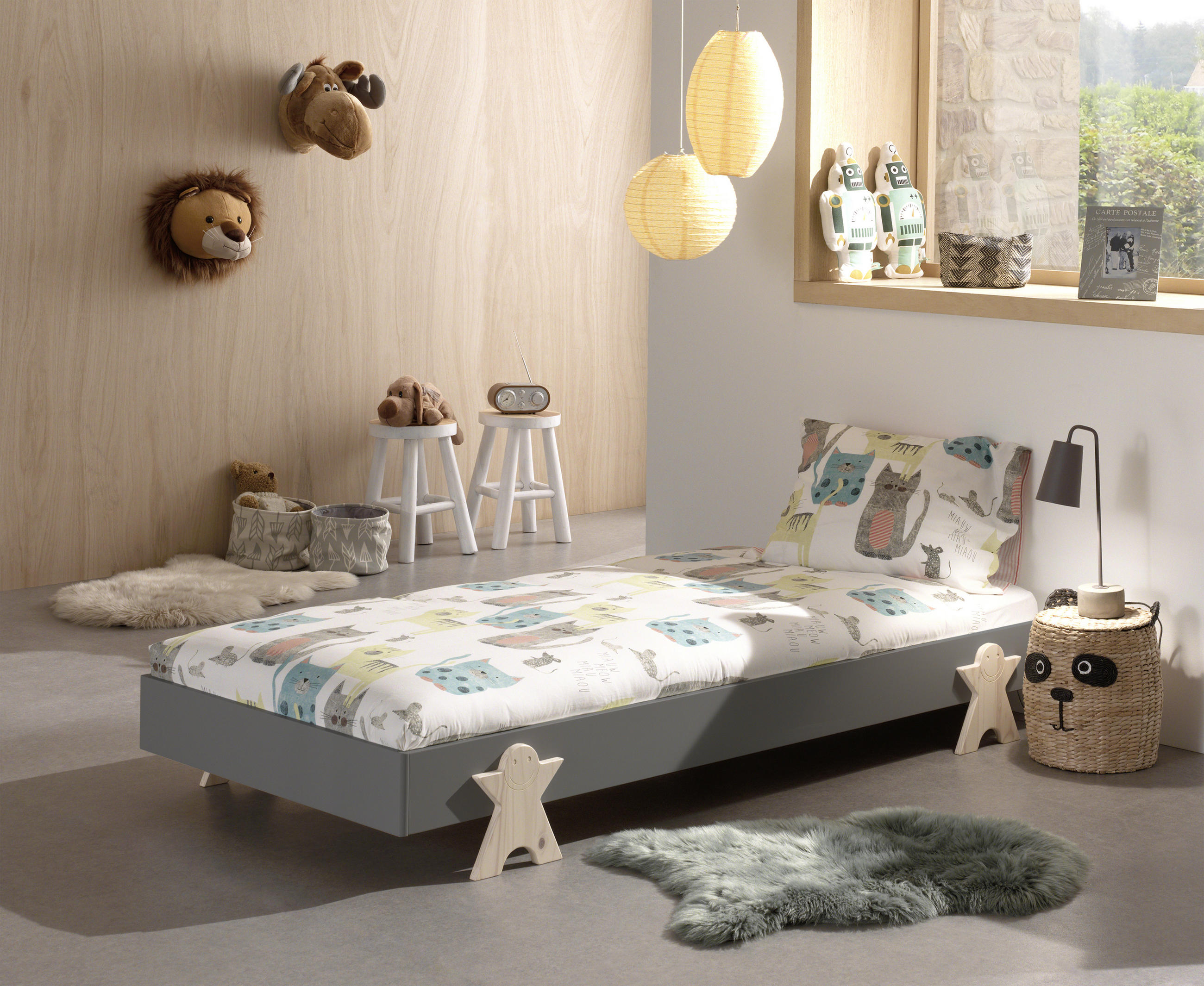 KINDER-/JUNIORBETT 90/200 cm  in Grau  - Kieferfarben/Grau, MODERN, Holz/Holzwerkstoff (90/200cm) - MID.YOU