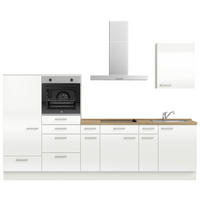 KÜCHENLEERBLOCK 300 cm   in Eichefarben, Weiß Hochglanz  - Edelstahlfarben/Eichefarben, MODERN, Holzwerkstoff/Metall (300cm) - Nobilia