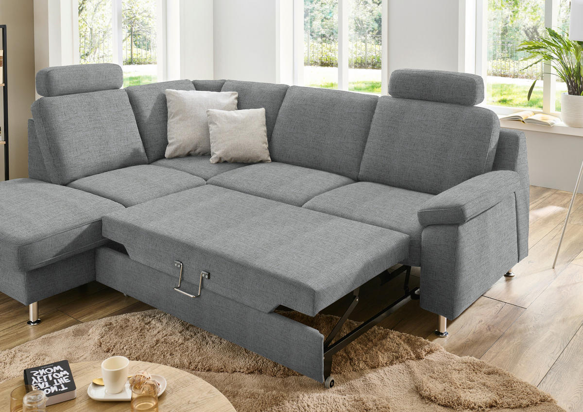 ECKSOFA in Webstoff Hellgrau  - Hellgrau/Alufarben, Konventionell, Textil/Metall (200/241cm) - Beldomo System